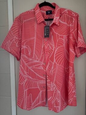 Island Crew Orange Short-Sleeve Leaf Print Button-Down Aloha Shirt